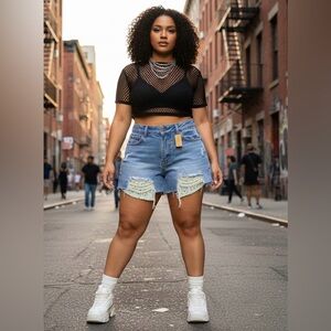 Dance & Marvel Light Blue Distressed Jean Shorts sz s,M,l xl